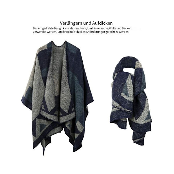 SEW Vinter Varm Poncho Sjal Wrap - Åben Front Cape Vindtæt Strik