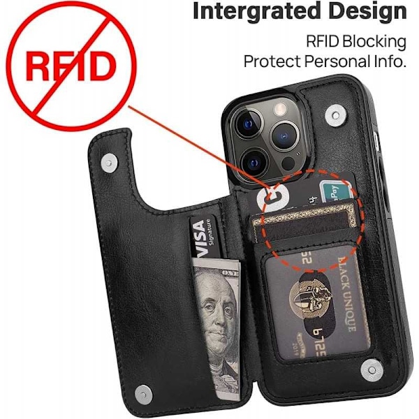 iPhone 13 Pro Max Stötskyddande Skal med Korthållare 3-FACK Flippr Svart