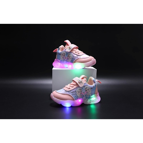 Elsa sko, prinsessesko, jenter lysende sko, barn LED sneakers, gutter jenter lett mesh stoff sko kryss treningssko casual kids sneakers B Rosa 27 B Pink