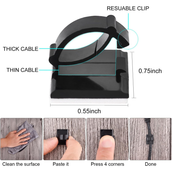 50 kappaletta itsekiinnittyvää kaapelikiinnikettä Muoviset kaapelikiinnikkeet Suorakulmaiset johtokiinnikkeet Johtojen hallintaan Kaapelipidike autoon, toimistoon ja kotiin