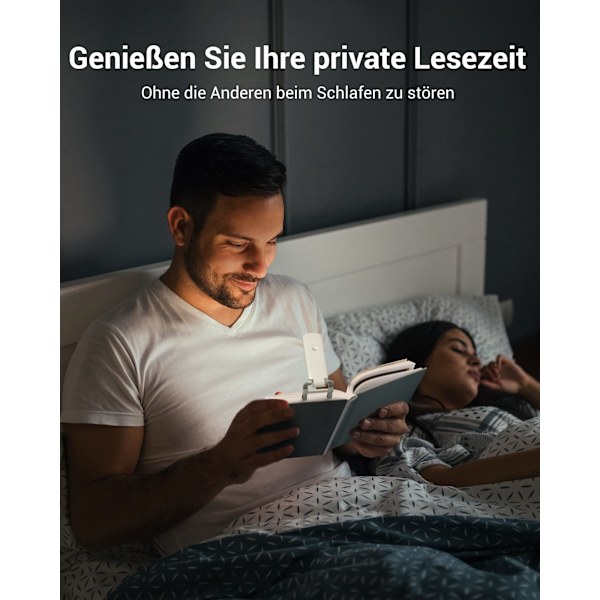 Boklampe med klemme, USB-ladbare klemlampe for lesing i sengen, 3 justerbare lysstyrkenivåer, varmt hvitt leselys white