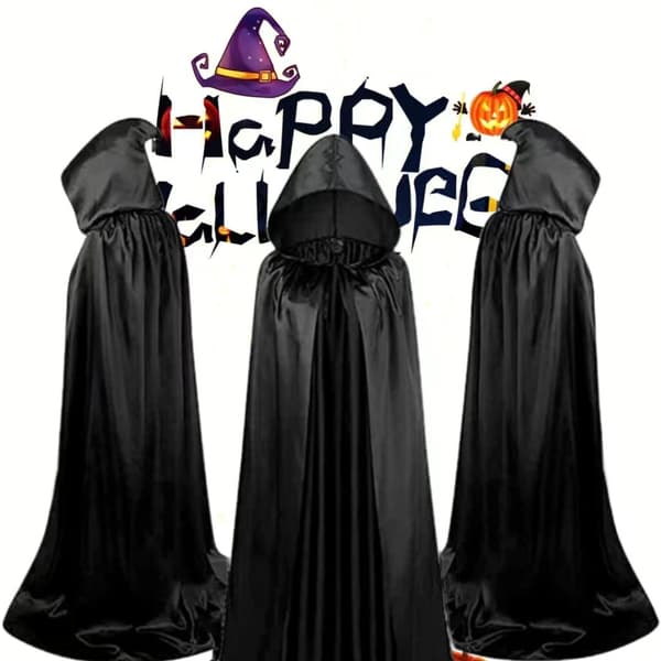 Halloween Grim Reaper Kappe til voksne og børn, sort kappe-FA-