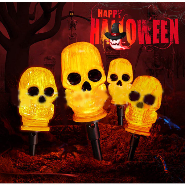 Halloweenin lattiavalaisimet, kalloja ja luita, puutarhavalot, naru l
