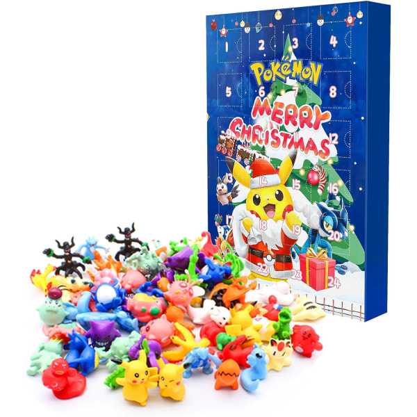 Pokemon 2024 Julkalender for barn, (Oppgradert versjon) 24 gavebiter - tilfeldig stil (Blind Box), Adventskalender for barn Blue C