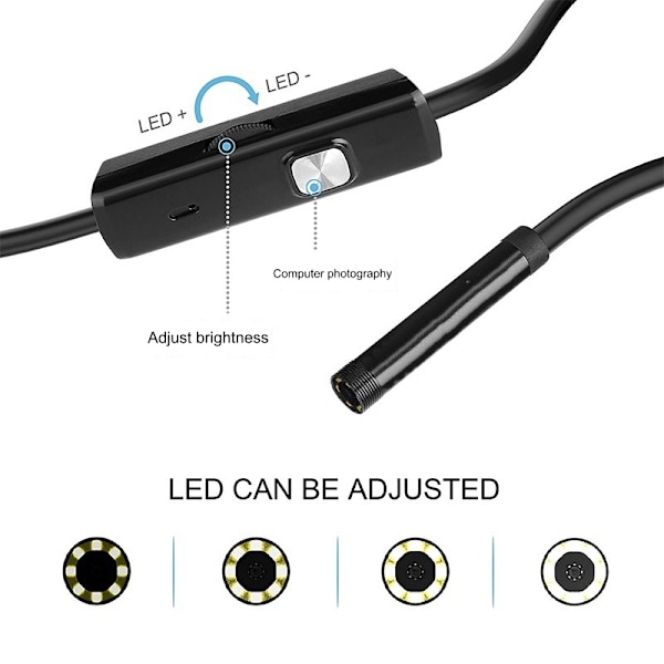 Endoskopkamera, rørinspeksjonskamera, IP67 Endoskopkamera med 6 LED-lys 5m myk kabel for iPhone iOS Android smarttelefon