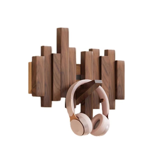 Wooden Piano Hanger Wall Mounted Hanger Multifunctional Foldable Hanger Beautiful Room Decor Black Walnut-FA- Black Walnut 4 Hooks