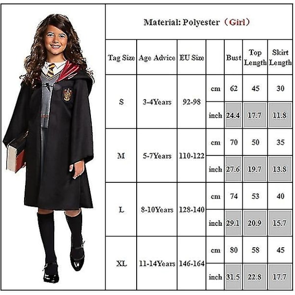 3-14 år gamle børn teenagere drenge piger Harry Potter Hermione Granger Gryffindor rollespil uniform kostume sæt sæt gave 8-10 år gamle - Xin Girl Girl 8-10 Years
