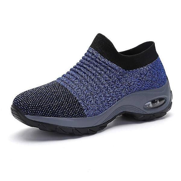 Fjäder - Flade Slip-on Platform, Mesh Sock Sneakers, Sko (Sæt 1) Blå 41 Blue