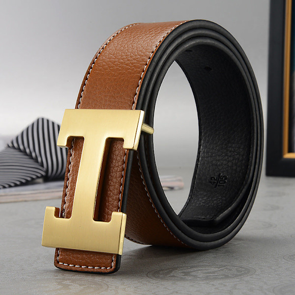 Miesten Casual Trendikäs All-Match Vyö Keski-iän ja Nuorten Housuille Keltainen Ruskea Kultaisen Soljen Yellowish brown gold buckle 120cm