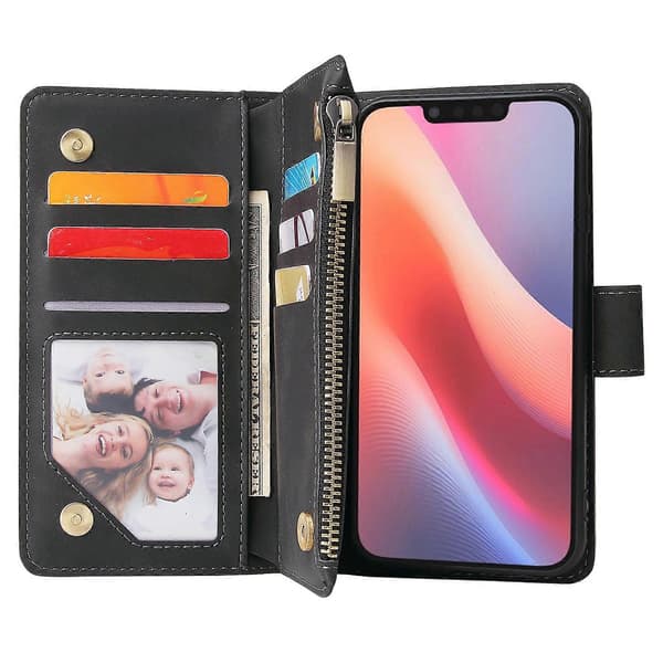 CASEME 013 Series PU læderpung etui stander til iPhone 16e - Sort-FA-