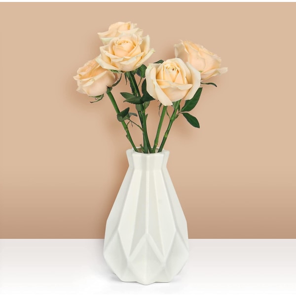Blomster Vase Hvid Keramisk Look Plastik Vase Uknuselig