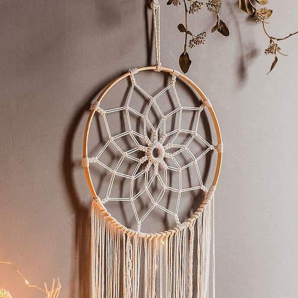 Käsintehty unisieppari Makramee seinäkoriste Boho kudottu seinävaate -FA- beige