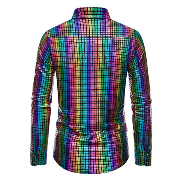 Mænds Kjole Skjorte Paljetter Langærmet Skjorte Party Natklub Regnbue rainbow 4XL
