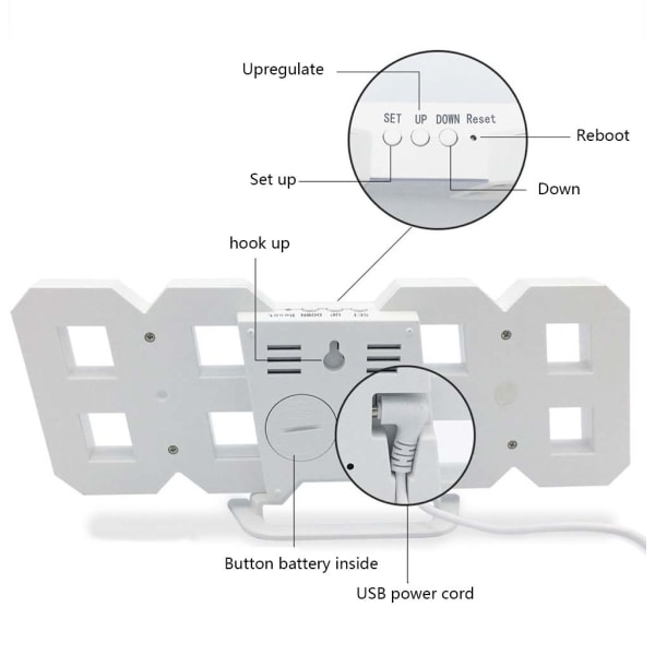 HOOQICT 3D LED Digital Stor Väggklocka Modern Design Hem