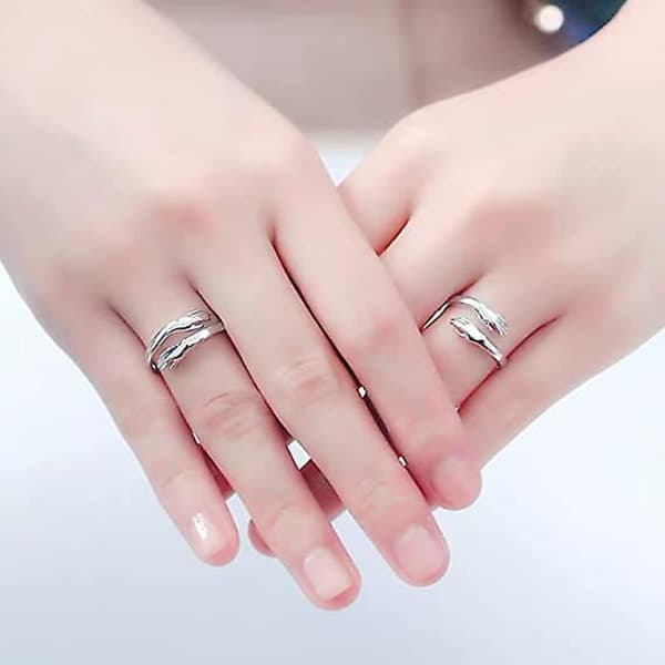 2-pack Kramringar, 925 Sterling Silver Kramringar för Kvinnor Män Flickor Älskar Kramar Öppna Löftesring-FA-