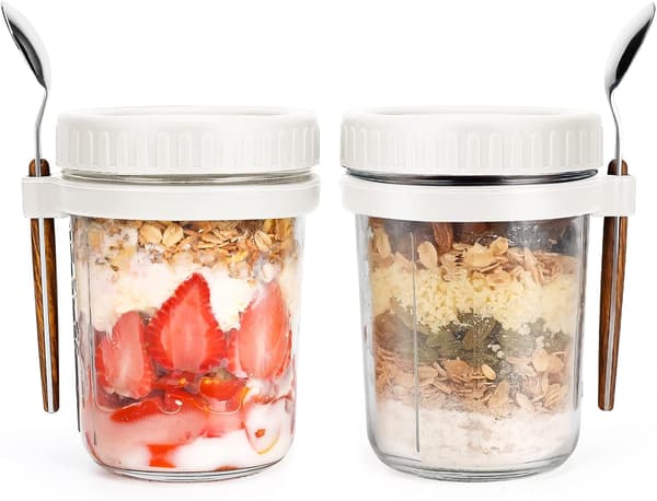 Overnight Oats-burkar med sked och lock 350 ml, 2-pack