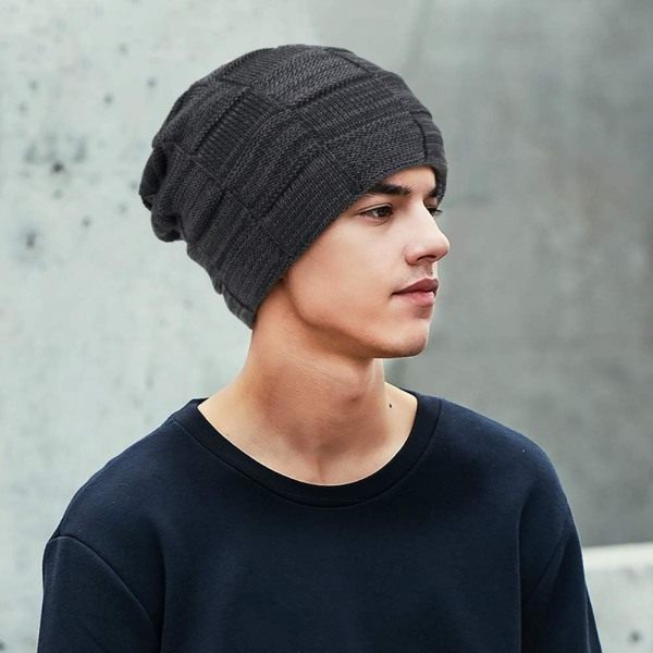 Strikket hue til mænd Chalier Winter Beanie Varmt hue med sort