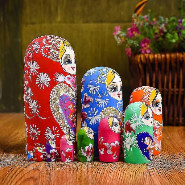 10 lager / set Matryoshka trä ryska nesting docka skrivbordsdekor barn julklappar-FA-