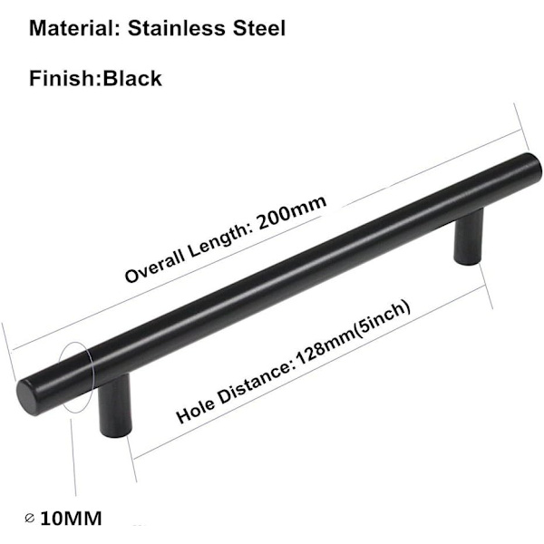 20 stk svarte møbelhåndtak, svarte kjøkkenhåndtak, T-formede skaphåndtak, svarte håndtak med 128 mm cc, svarte hull med 128 mm cc
