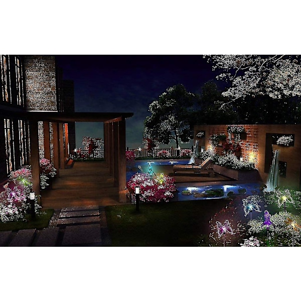 3-pak sommerfugl, kolibri, guldsmed, solcellelamper med LED-solenergi til haven