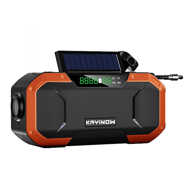 Solradio Bluetooth-högtalare, LED-ficklampa, SOS-larm 5000mAh PowerBank Orange