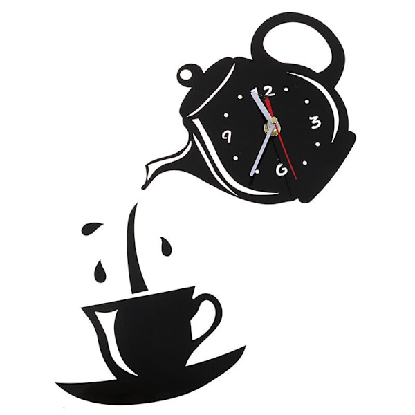 DIY Akryl Kaffe Kopp Te Kanna 3D Väggklocka Dekorativa Kök black