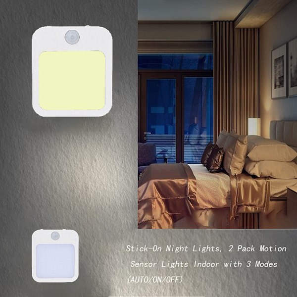 2 st nattlampor med rörelsesensor, mini varmvit LED-nattlampa med justerbar ljusstyrka, EU-kontakt 110-220V