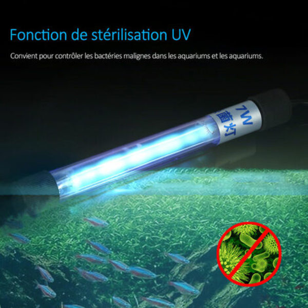 Germicidlampa UVC Nedsänkbar UVC-sterilisator I-vatten desinfektion Akvarium fiskdamm Ac220-240V, 7W