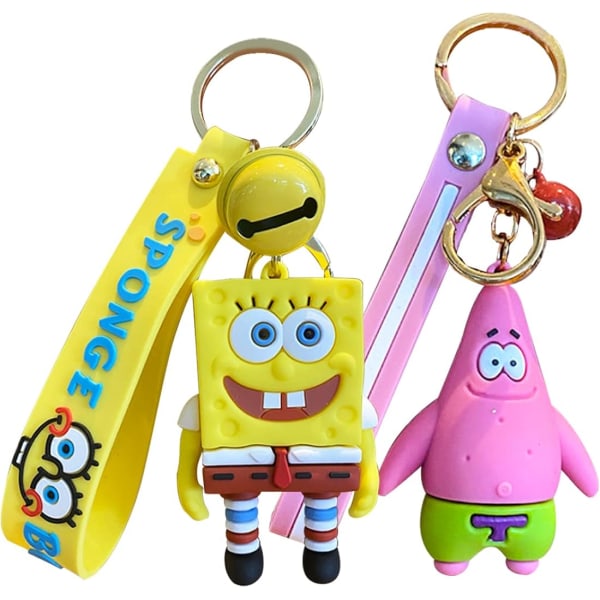 2 kpl Sponge - Bob avaimenperä wopin- Action Figure avaimenperä Söpö sarjakuvahahmo Riippuva malli Nuket Lapset Lahja Lelut Söpö Laukku Riippuva Lahja Lapsille