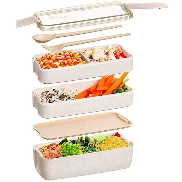 Japanilainen Bento-laatikko, 3 osastoinen, vehnänolki, ympäristöystävällinen Bento-laatikko ateria p