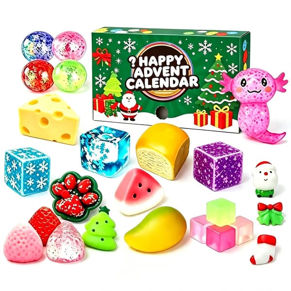 Julekalender 24 dages nedtælling, Squishy Fidget Legetøj Overraskelsesblindkasse til børn, Stresslindrende klemmelegetøj Julegave-FA-