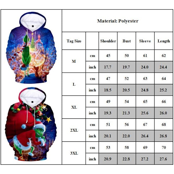 Grinch Mode Dame- og Herretrøjer Casual Langærmet Hoodie C C M
