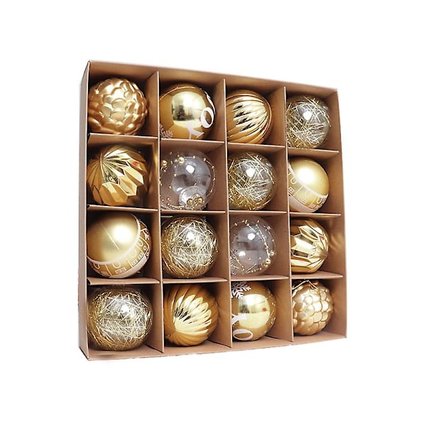 2023 Nya 16 st 6cm Färgglada Julgranskulor Ornament Fest Hängande Dekoration Julgranskulor Nyårsgåva-FA3- Golden A