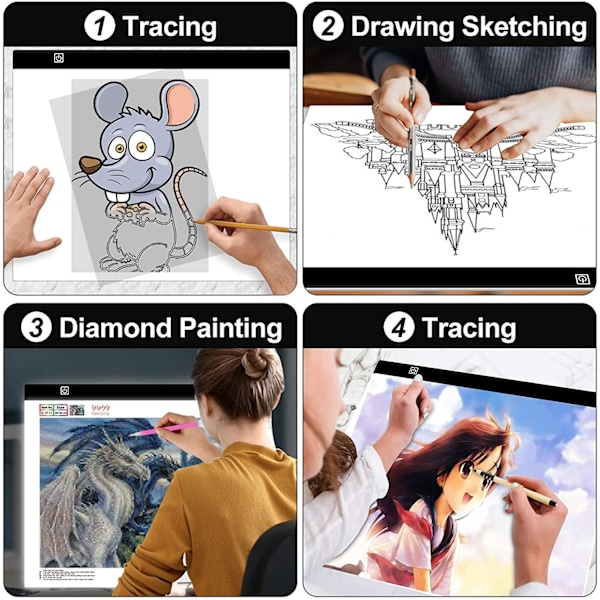 A3 LED-valopöytä 3-tilaa Diamond Painting -piirustuslevy white 1100