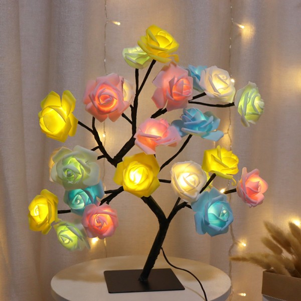 LED-lampe Lamper Rose Flower Tree USB Nattlamper White