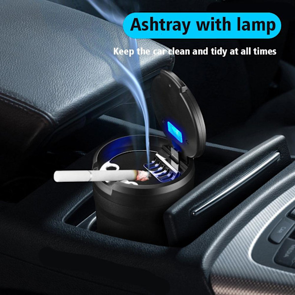 Bil Askkopp Med LED-Ljus Universal Bil Luktsäker Eld Black + Grey 1PCS