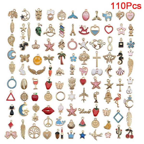 Eläinkukka Sekoitettu Emalj Charms Ripustettava DIY Rannerengas Korut B: 110Pcs