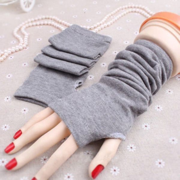 Dame 1 par fingerløse arm lange handsker varmere striber tryk light grey