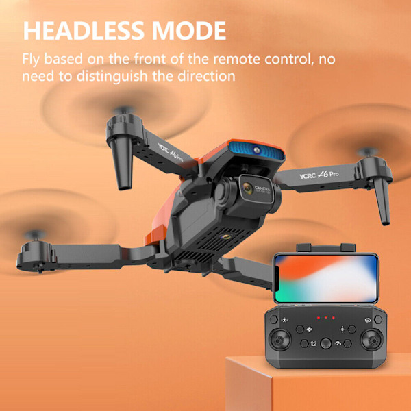 A6 Pro Drönare GPS WIFI FPV 4K HD Kamera 3 Batterier Vikbar Selfie RC Quadcopter Orange