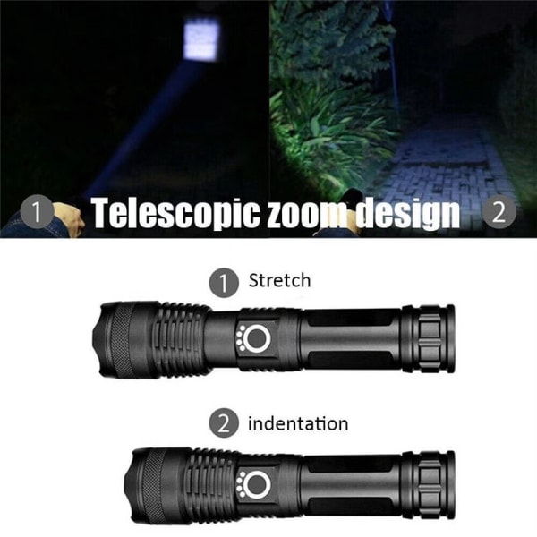 12000 Lumen Ultra Kraftfuld LED-lommelygte, USB-genopladelig