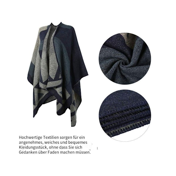 SEW Vinter Varma Poncho Sjal Wrap - Öppen Framtill Cape Vindtät Stickad