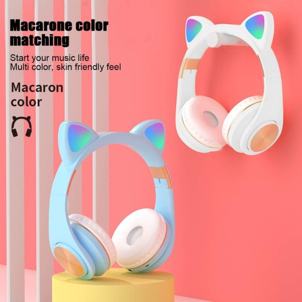 Bluetooth Headphones Cat Ears, LED Illuminated Wireless Foldable