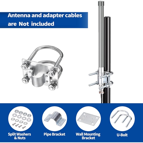 Antennmastklämma Fäste med U-bultar Rostskydd Klämma Panel Rör Montering Hårdvara för Utomhus LoRa Antenn Helium Miner Antenn WiFi Antenn, 4G L Silver