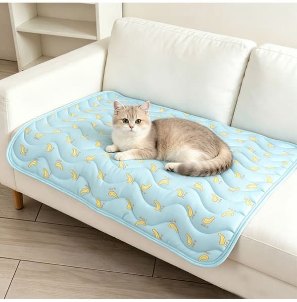 Self-cooling pet cooling mat, ice silk cooling pad for cat and small dog, breathable cooling sleeping mat for summer blue Blue-FA- Blue M：60 x 50cm