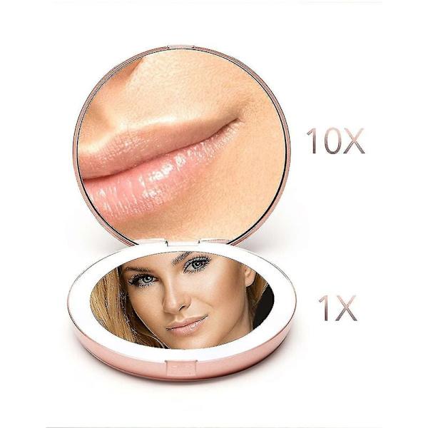 Oplyst lommespejl, 1x/10x forstørrelse - Stor Makeup-spejl