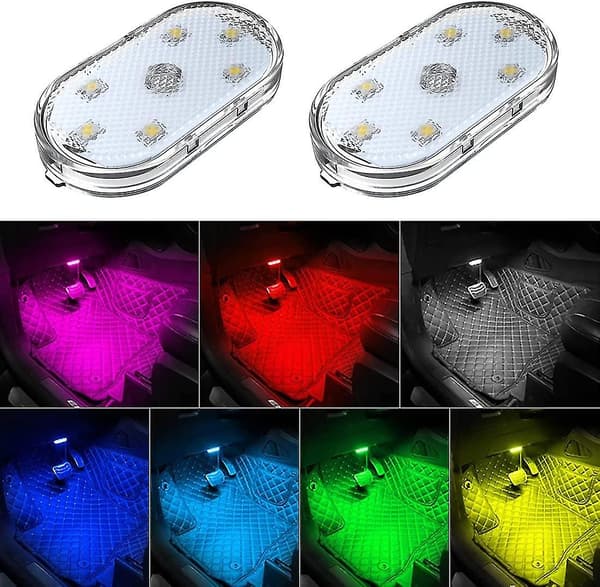 2 stk LED-lamper for bilinteriør, 7 farger stemningsbelysning-FA-