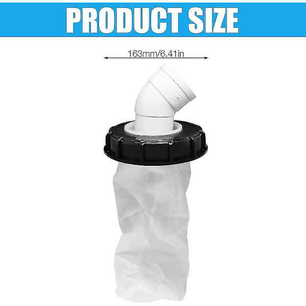 Lås med IBC-filter, 163 mm IBC-låsfiter, IBC-filterlås med vaskbart filter, IBC-lås med DN 75 45 graders vinkel, regnvandsfilter til IBC-vandtank