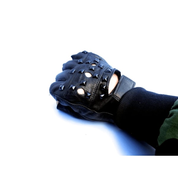 Fingerløse læderhandsker med sorte nitter black