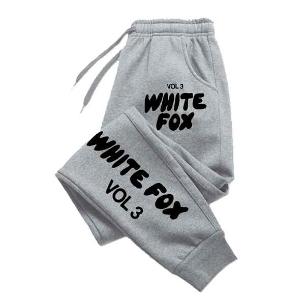 Hvide Fox Joggers Mode Løse Bukser Mænd Kvinde Casual Sweatpants Behagelige Fitness Bukser Kvinder Blød 2024Ny Mangesidig Lysegrå Sort Light grey  black L