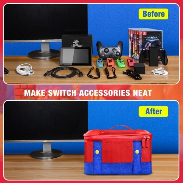Suuri kannettava suojakotelo Nintendo Switch OLED -konsolille ja Pro-ohjaimelle